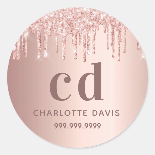 Rose gold blush drips name classic round sticker (Front)