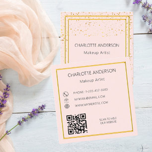 Rose gold blush elegant glamourous QR code Square Business Card