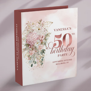 Rose Gold Blush Floral 50th Birthday Memory Album Binder