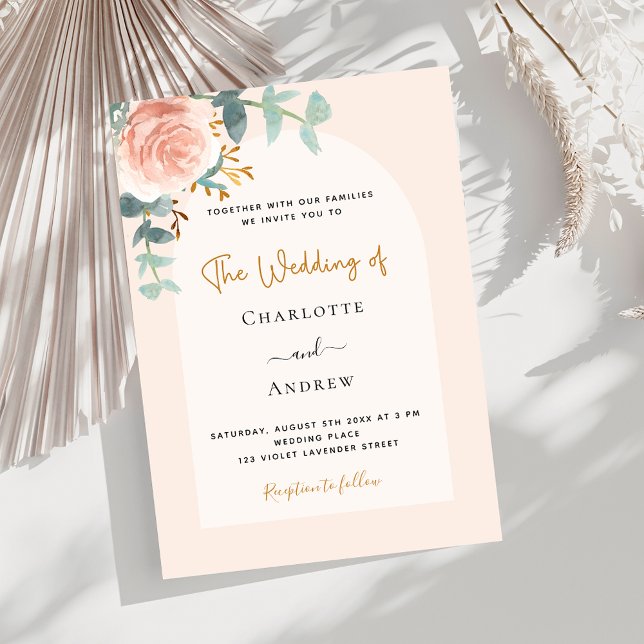 Rose gold blush floral arch wedding invitation (Creator Uploaded)