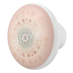 Rose Gold Blush Floral Mandala Ceramic Knob