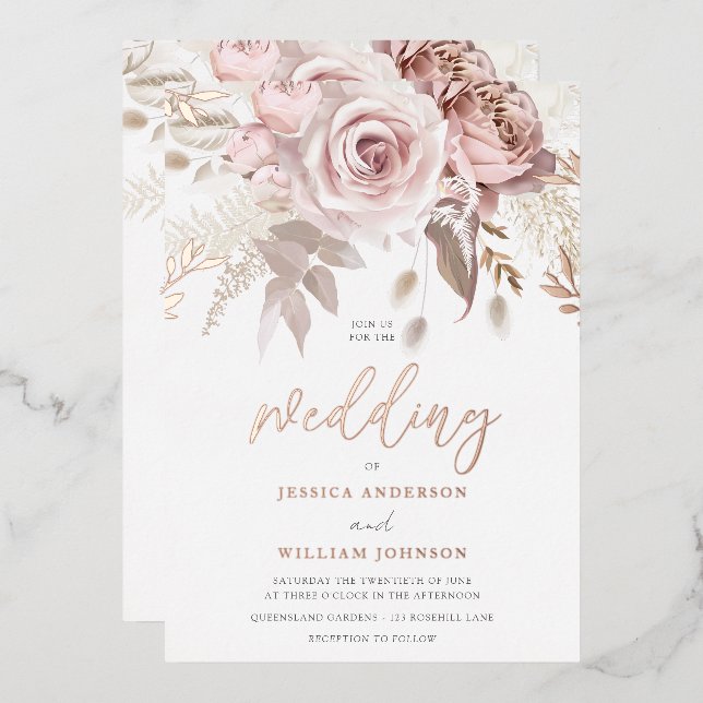Rose Gold Blush Floral Wedding With Details Foil  (Front/Back)
