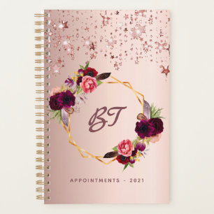 Rose gold blush florals stars monogram planner