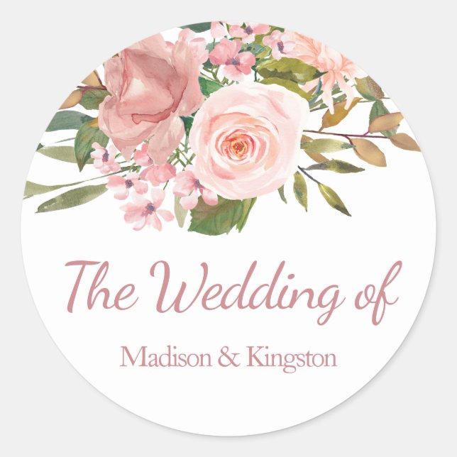 Rose Gold & Blush Flowers Wedding Favour Seal (Front)