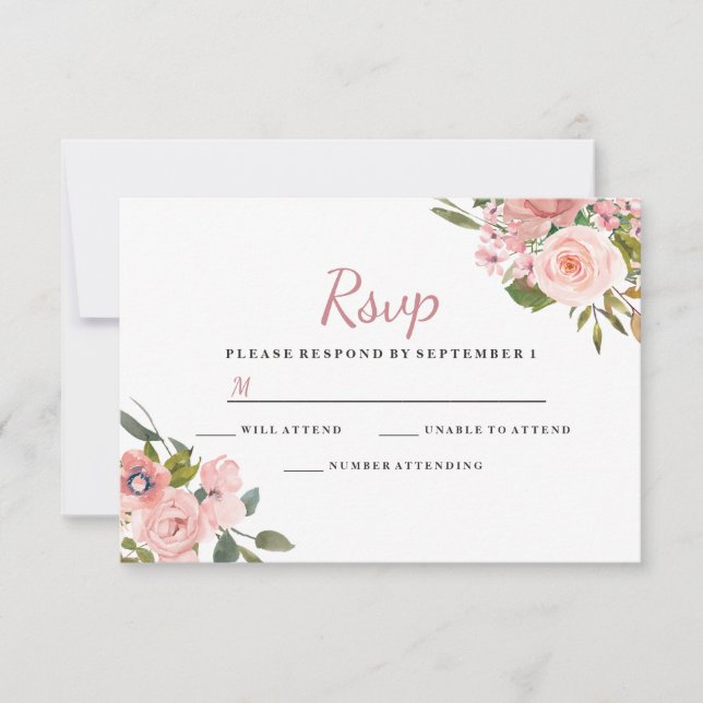 Rose Gold & Blush Flowers Wedding RSVP (Front)