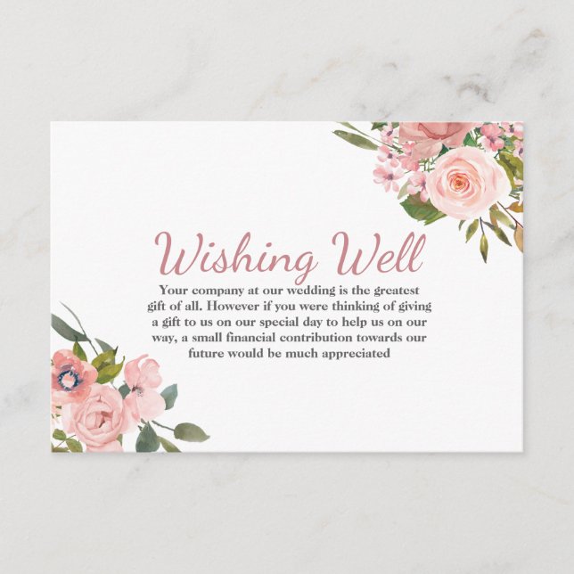 Rose Gold & Blush Flowers Wedding Wishing Well Enclosure Card (Front)