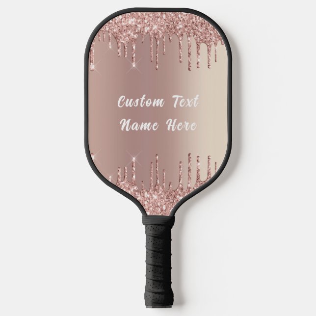 Rose Gold Blush Glitter Add Text Pickleball Paddle (Front)