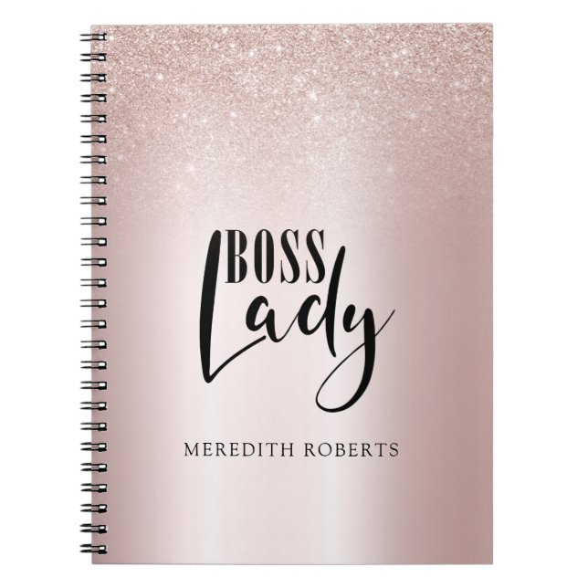Rose Gold Blush Glitter Boss Lady Personalized Notebook (Front)