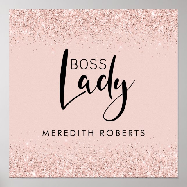 Rose Gold Blush Glitter Boss Lady Personalized  Poster (Front)