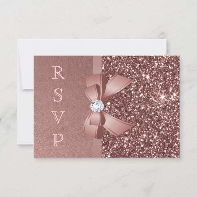 Rose Gold Blush Glitter Bow RSVP Card (Front)