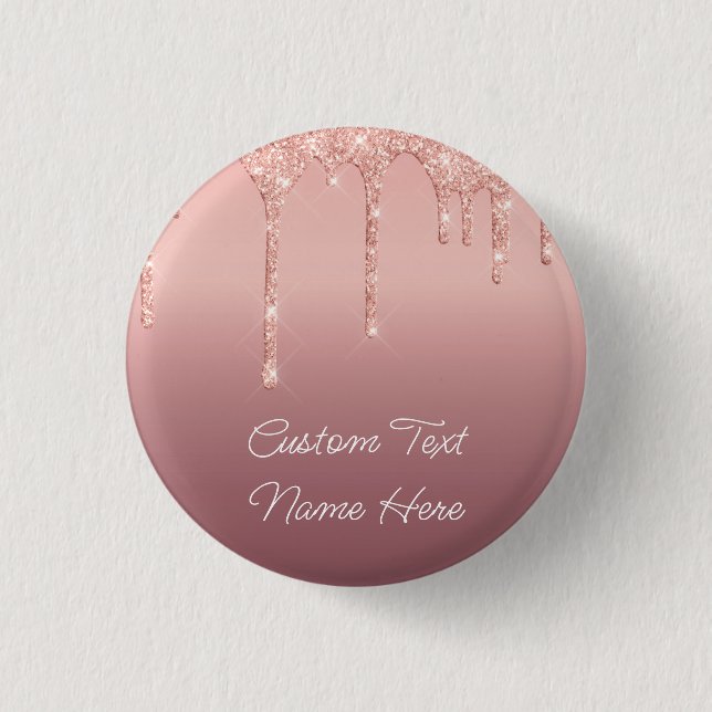 Rose Gold Blush Glitter Button Custom Text Name (Front)