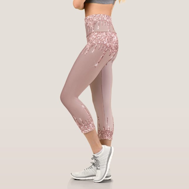 Rose Gold Blush Glitter Capri Leggings (Left)