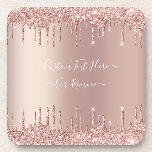 Rose Gold Blush Glitter Coaster with Custom Text (Front)