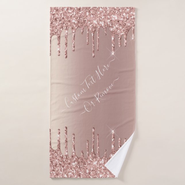 Rose Gold Blush Glitter Custom Text Bath Towels (Bath Towel)