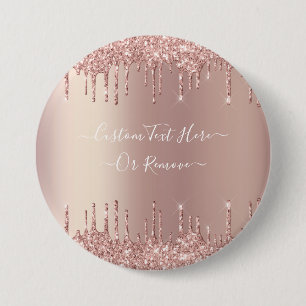 Rose Gold Blush Glitter Custom Text Button Gift