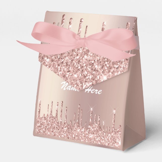 Rose Gold Blush Glitter Custom Text Favour Box Gif (Front Side)