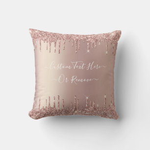 Rose Gold Blush Glitter Custom Text Throw Pillow