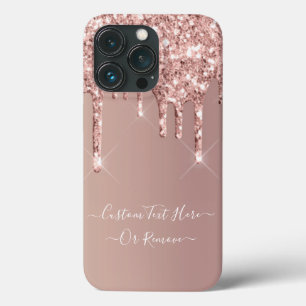 Rose Gold Blush Glitter Custom Text Your Gift iPhone 13 Pro Case