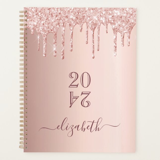 Rose gold blush glitter drips 2027 planner (Front)