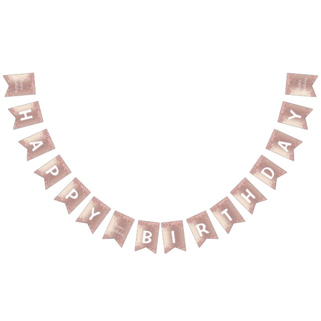 Rose Gold Blush Glitter Drips - Happy Birthday Bunting Flags (All)