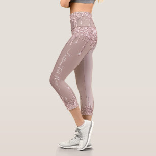 Rose Gold Blush Glitter Drips Leggings - Add Text