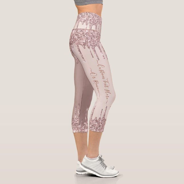 Rose Gold Blush Glitter Drips Leggings - Your Text (Right)