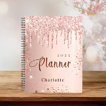 Rose gold blush glitter drips monogram name 2025 planner<br><div class="desc">A faux rose gold background with elegant blush faux glitter drips,  paint dripping look. Personalize and add a name and year. Perfect for school,  work or organizing your personal/family life.</div>