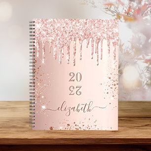 Rose gold blush glitter drips monogram name 2026 planner