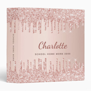 Rose gold blush glitter drips monogram name binder