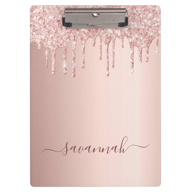 Rose gold blush glitter drips script clipboard (Front)