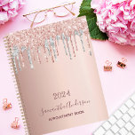 Rose gold blush glitter drips silver 2025 planner<br><div class="desc">An elegant rose gold, pink and faux silver glitter drips, paint dripping look. Template for a year.. Personalize and add a name and a title. The name is written in dark rose gold with a modern hand lettered style script. Perfect for business, school, diary, work or organizing your personal/family life....</div>