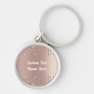 Rose Gold Blush Glitter Drips Text Keychain Gift