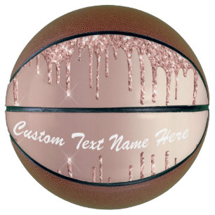 Rose Gold Blush Glitter Drips Text Name Basketball