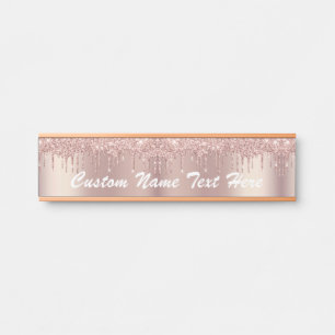 Rose Gold Blush Glitter Drips Text Name Door Sign