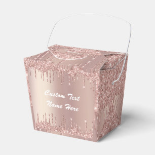 Rose Gold Blush Glitter Drips Text Name Favour Box