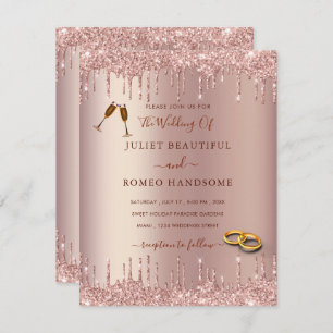 Rose Gold Blush Glitter Drips Wedding Invitation