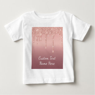 Rose Gold Blush Glitter Drips Your Text Name Baby T-Shirt