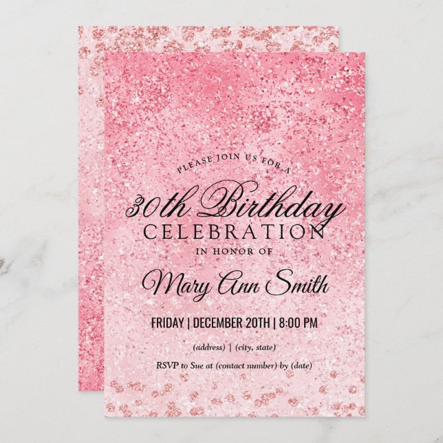 Rose Gold Blush Glitter Glam 30th Birthday Invitation (Front/Back)