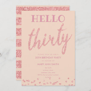 Rose Gold Blush Glitter "Hello Thirty" Birthday Invitation