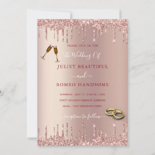 Rose Gold Blush Glitter Luxury Wedding Invitation