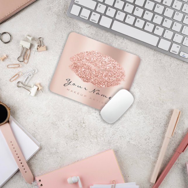 Rose Gold Blush Glitter Name Makeup Lips Kiss Mouse Pad (Rose Gold Blush Glitter Name Makeup Lips Kiss Mouse Pad)