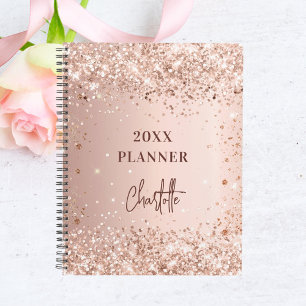 Rose gold blush glitter name script glam 2023 planner