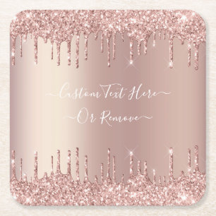 Rose Gold Blush Glitter Paper Coaster Custom Text
