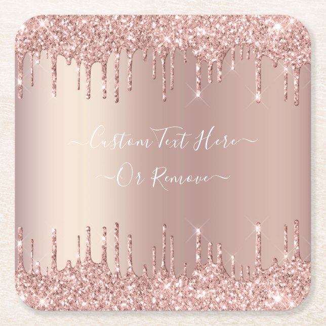 Rose Gold Blush Glitter Paper Coaster Custom Text (Front)