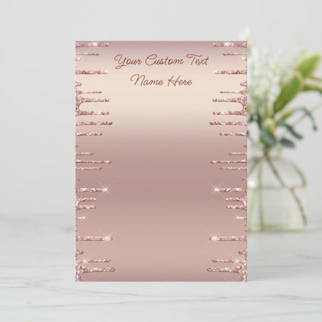 Rose Gold Blush Glitter Personalized Menu Example (Standing Front)