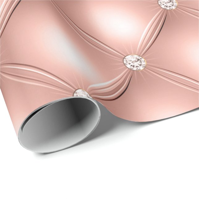 Rose Gold Blush Glitter Puffed Glam Diamond Wrapping Paper (Roll Corner)