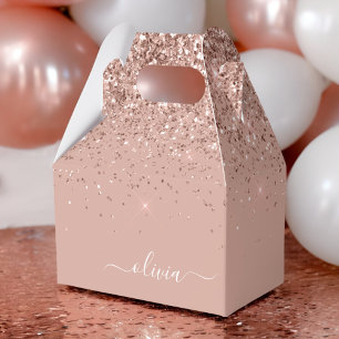 Rose Gold Blush Glitter Script Monogram Girly Favor Box