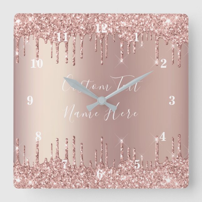 Rose Gold Blush Glitter Sparkle Custom Text Clock (Front)