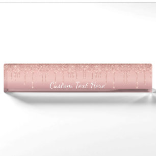 Rose Gold Blush Glitter Sparkle Desk Name Plate