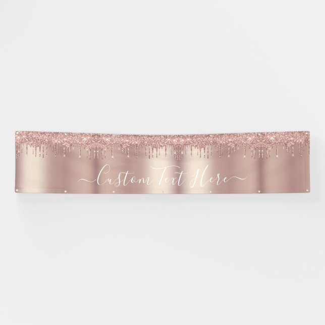 Rose Gold Blush Glitter Sparkle Drips - Add Text Banner (Horizontal)